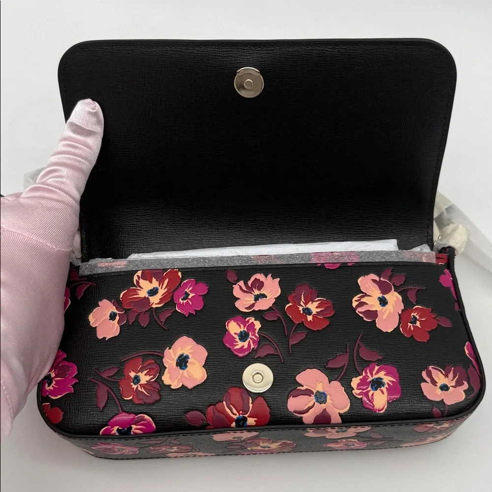 Kate Spade Devin Fall Poppies Flap Chain Wallet Black Multi